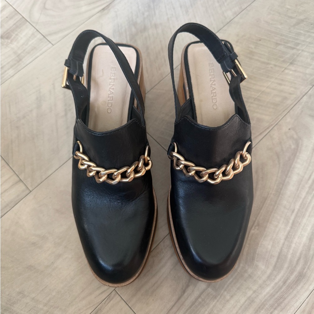 Anthropologie Bernardo Sochi CHAIN SLINGBACK CLOGS IN black Leather - Picture 5 of 9